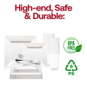 Chic celebration scene highlighting the White Square Plastic Wedding Set, ideal for trendy weddings and classy events