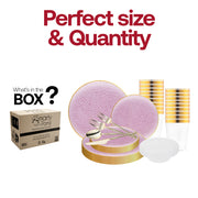 Chic celebration table styled with Clear Pink Gold Rim Hammered Glass plates, perfect for special occasions.