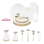 Chic reception scene showcasing Clear with Gold Rim Lotus Plates paired with gold flatware and luxurious decor.