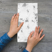 Chic silver splatter dinner napkins on crisp white paper, ideal for upscale meals and events, 600-count case