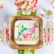 Chic wedding scene using the Square Palm Leaf Disposable Wedding Set, ideal for earthy, sustainable events