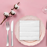 Chic white with silver stripe napkins, crafted to complement any drink table at birthdays, showers, or receptions