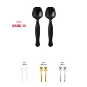 Classic black plastic serving spoon with a comfortable grip, perfect for buffets, parties, and takeout setups