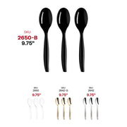 Classic black plastic serving spoon with a comfortable grip, perfect for buffets, parties, and takeout setups