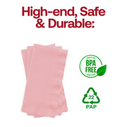 Classic pink paper dinner napkins, 16" x 16", BPA-free and food-safe, perfect for stylish and worry-free dining.