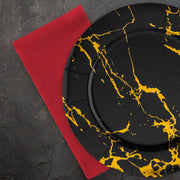 Classic red paper napkin placed at a formal table setting, 16 x 16 inches, from a large 600-count package.