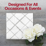 Classy white napkins with silver diamond detailing, suitable for weddings, showers, and cocktail parties