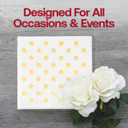 Classy white paper napkins with gold polka dots, great for all occasions from brunches to cocktail hours