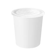 Clear-lidded 16 oz paper soup containers with stable squat base ideal for serving stews and hearty sides at catered events