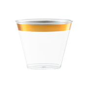 9 oz. Clear with Metallic Gold Rim Round Disposable Plastic Cups Main | Smarty Had A Party