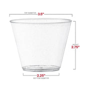 9 oz. Clear with Silver Glitter Round Disposable Plastic Party Cups Dimension | Smarty Had A Party