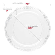 Clear with Silver Vintage Rim Round Disposable Plastic Appetizer/Salad Plates (7.5") Dimension | Smarty Had A Party