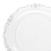 Clear with Silver Vintage Rim Round Disposable Plastic Appetizer/Salad Plates (7.5") | Smarty Had A Party