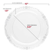 Clear with Silver Vintage Rim Round Disposable Plastic Dinner Plates (10") Dimension | Smarty Had A Party