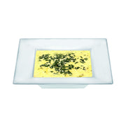 Clear 5 oz square dessert bowls made of disposable plastic, perfect for serving single-portion desserts