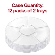 Clear 6-partition tray displayed at a catered event, designed for all occasions including parties and receptions
