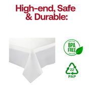 Clear BPA-free disposable plastic tablecloth, 54" x 108", safe for food contact and large events, 96-count case.