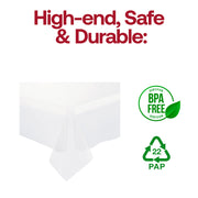 Clear BPA-free disposable plastic tablecloth, 54" x 108", safe for food contact and large events, 96-count case.