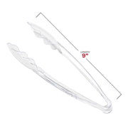 Clear BPA-free disposable plastic tongs, ideal for safe and hygienic food service at gatherings and parties