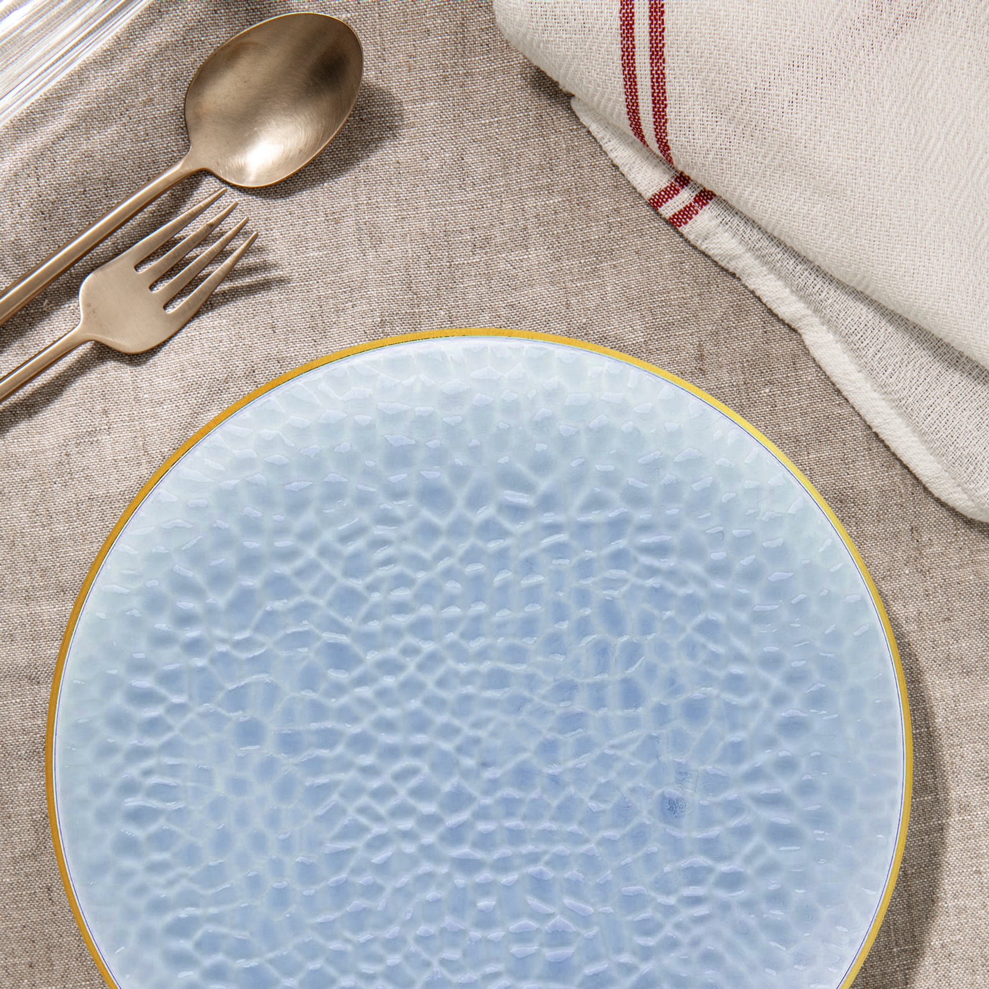 Clear Blue Gold Dinner Plates | Elegant Hammered Look