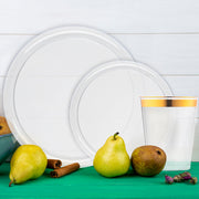 Clear Flat Round Disposable Plastic Tableware Set used for a clean, modern table presentation.