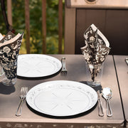 Clear Floral Pastry Plates held cupcakes and fruit at a garden party with blooming floral accents