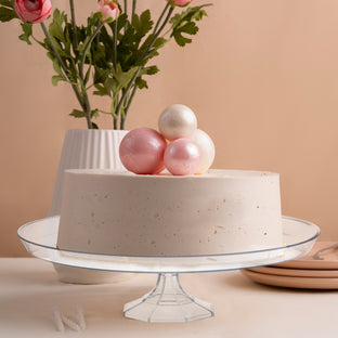 Clear Medium Cake Stands were used to elevate cakes at formal events.
