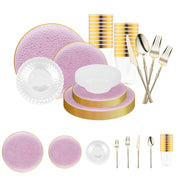Clear Pink with Gold Rim Hammered Glass Tableware Set brings elegance to weddings and upscale celebrations.