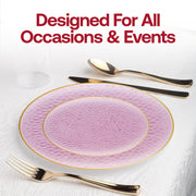 Clear Pink with Gold Rim Hammered Glass plates displayed at a formal event setup for weddings and receptions