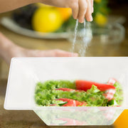 Clear Square Plastic Dessert Bowl (5 oz.) containing a fresh salad of crisp lettuce and ripe tomatoes