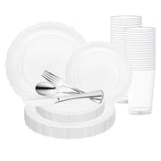 Clear Vintage Round Disposable Plastic Wedding Value Set, featuring an elegant vintage design that adds a timeless and sophisticated touch to any event