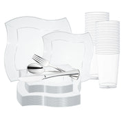 Clear Wave Plastic Wedding Value Set with silver cutlery brings sleek, modern elegance to weddings and special events