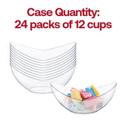 Clear big plastic concave cups, 4 oz capacity, perfect for beverages, desserts, or appetizers at parties and events, 288 cups per case.