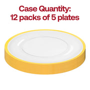 Clear charger plates with gold trim offer refined presentation for weddings and elegant dining.