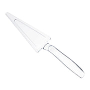 Clear disposable plastic cake cutter and lifter, 9.7 inches long, perfect for serving cakes, pies, and desserts