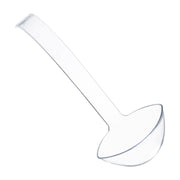 Clear disposable plastic large serving ladle, 8 inches long, perfect for soups, sauces, and punch bowls