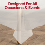 Clear disposable plastic tablecloth, rectangular shape, 54" x 108", designed for easy cleanup at events, bulk 96 pack.