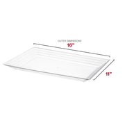 Clear disposable serving tray made from BPA-free, recyclable plastic, ideal for eco-conscious event service