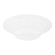 Clear flair plastic dessert bowls, 5 oz. size, 5 inches wide, sold in a 180-pack, great for serving puddings, fruit, or small treats