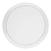 Clear flat round disposable plates, 8.5 inches in size, made of sturdy plastic