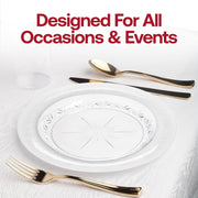 Clear floral plates measure 10.25" and 7.5" in diameter—perfect for large-scale events