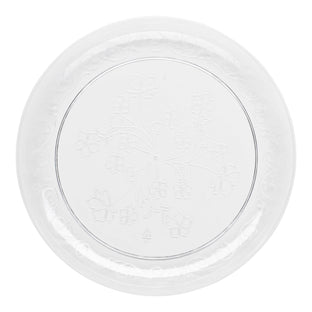 Clear floral round disposable plastic buffet plates, 9-inch diameter