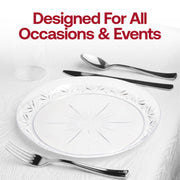 Clear floral round disposable plastic pastry plates, 6.25-inch size, pack of 240, ideal for desserts and pastries