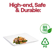 Clear groove-rim tray used at a catered event, perfect for all occasions from casual parties to formal receptions