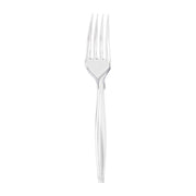 Clear medium heavy weight disposable plastic dinner forks, professional-grade single-use flatware for catering, parties, and everyday food service.
