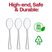 Clear mini plastic disposable tasting spoons, BPA-free and food-safe, perfect for sampling and small bites