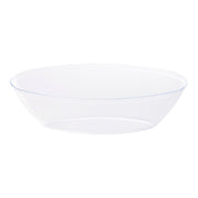 Clear oval plastic serving bowl with 64 oz capacity, perfect for serving large portions of salads, pasta, or snacks