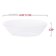 Clear oval serving bowl containing a colorful pasta salad, perfect for large family meals or events