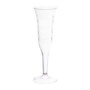 Clear plastic champagne flutes, 5 oz. capacity, case of 96, perfect for toasting at weddings, anniversaries, and festive gatherings