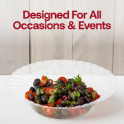 Clear plastic dessert bowls with a 5-inch diameter and 5 oz. capacity, flared edge design, sold in a bulk pack of 180